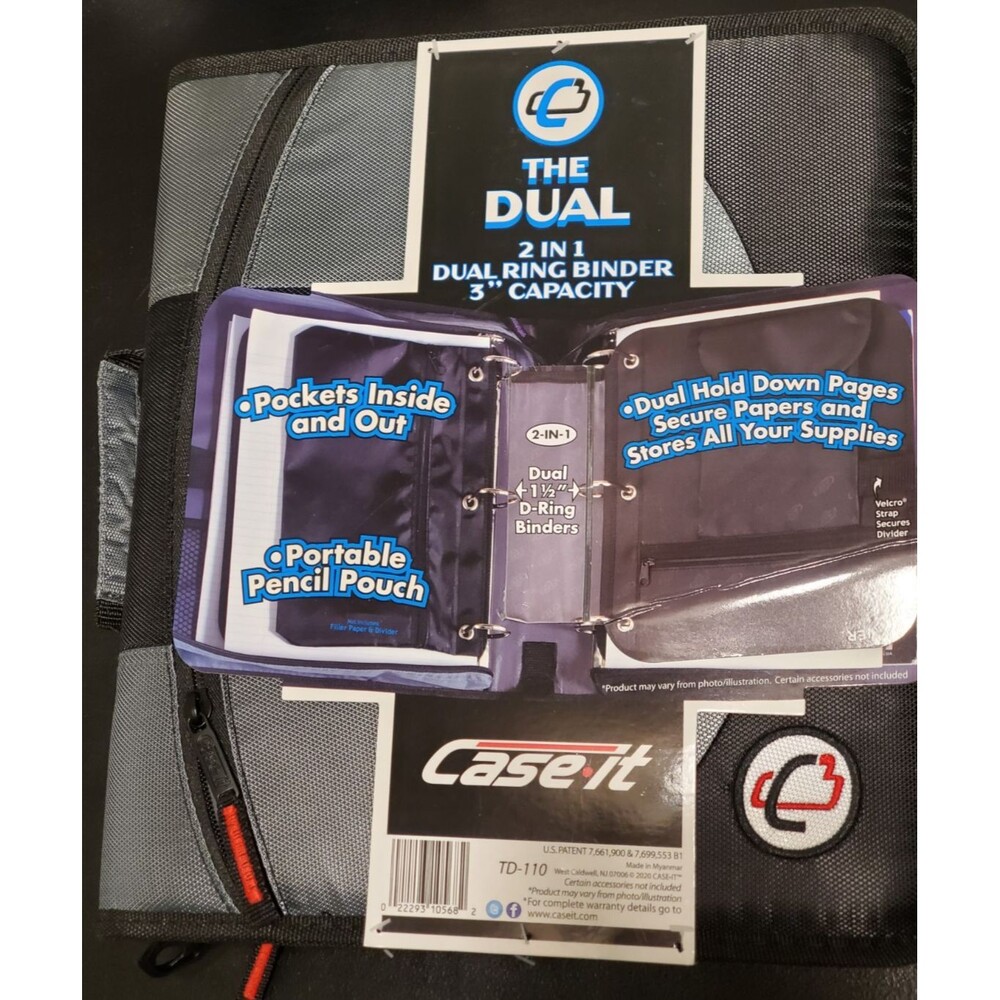 Case it The Dual 2-in-1 Dual Ring Binder 3" Capacity Black/Gray TD-110 - NEW